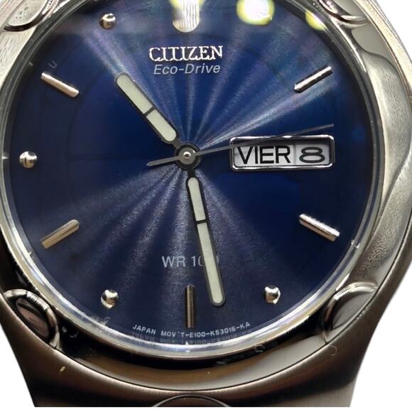 Spanish Date New Citizen Eco-Drive Watch Men Blue Dial E101-K17535 No Manual - Picture 3 of 16